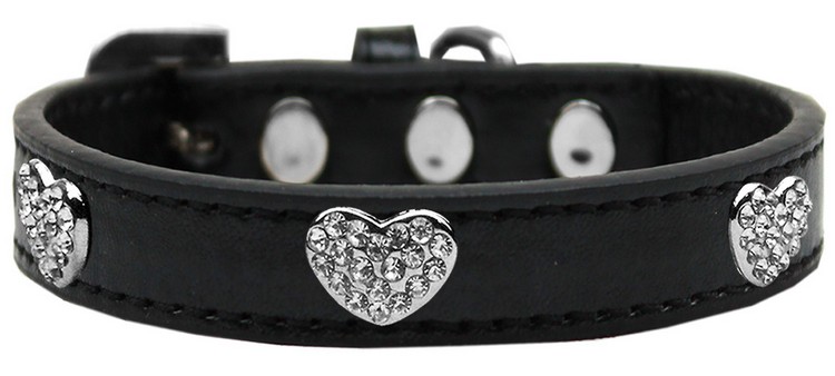 Crystal Heart Dog Collar Black Size 18